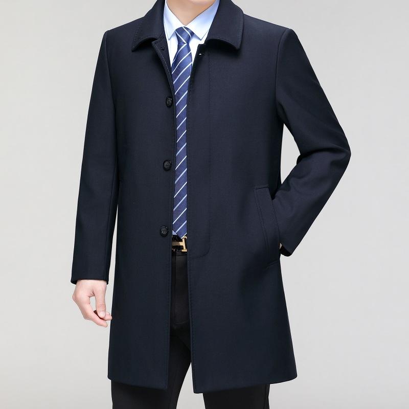 Giacca a vento da uomo in lana autunnale di media lunghezza cappotto di alta gamma per mezza età e anziani con revers casual giacca da leader cappotto