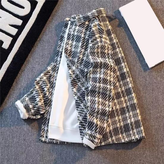 Men Woolen Jacket Lapel Long Sleeve Plaid Pattern Single-Breasted Coat with Chest Pocket Loose Fit Jacket Coat