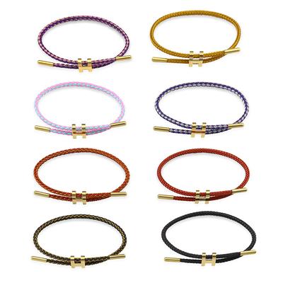 Titanstahl 3D I-Schnalle Wasserdichtes Armband Armband Edelstahl Goldfarbe Geburtsjahr Geflochtenes Drahtseil Lederseil Rotes Seil
