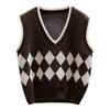 Rhombus Knitted Sweater Women's Short Vest Spring and Autumn Korean Version Pullover Outer Wear College Style Fashion Vest Vest
