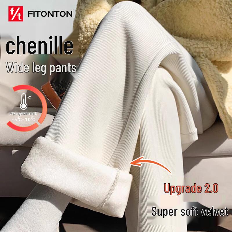 FitonTon Women's Chenille Wide-Leg Pants