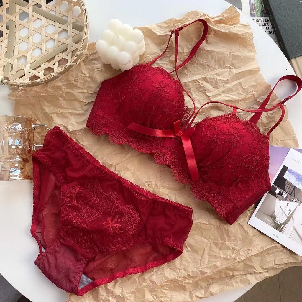 Sexy Lace Corrective Push Up Bra Set, Side Gathering Shaping Small Bust Women Lingerie Set
