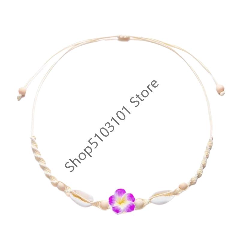 X6HE Handmade Floral Shell Necklace Lightweight Clay Beads Summer Beach Jewelry Piece For Everyday Wear