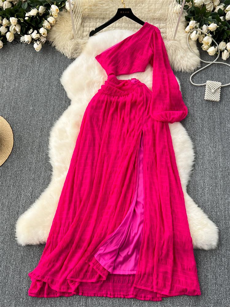 

Сексуальные платья для пожилых людей с открытыми плечами и диагональным воротником, длинное платье для выпускного вечера, разделенный дизайн, свободная мода, шикарная одежда для отпуска XL