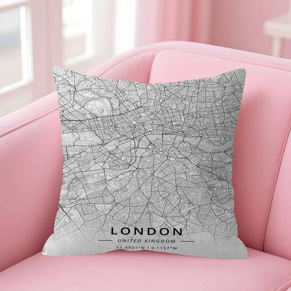 

Paris London New York CUSTOM City Map Black Pillowcase Toon Gift Cushion Cover Bedroom Home Sofa Chair Seat Decor Pillow Case 30x30 cm