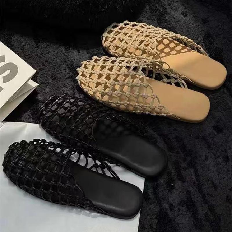 Summer Woven Hollow Flat Slippers Fashion Sandals for Women Comfort Round Toe  Mule Shoes Lightweight Beach Casual Shoe