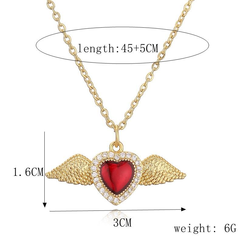 Love Wings Pendant Necklace for Women, European and American INS Fashion Versatile, Copper Plated Real Gold Zircon Drip Oil