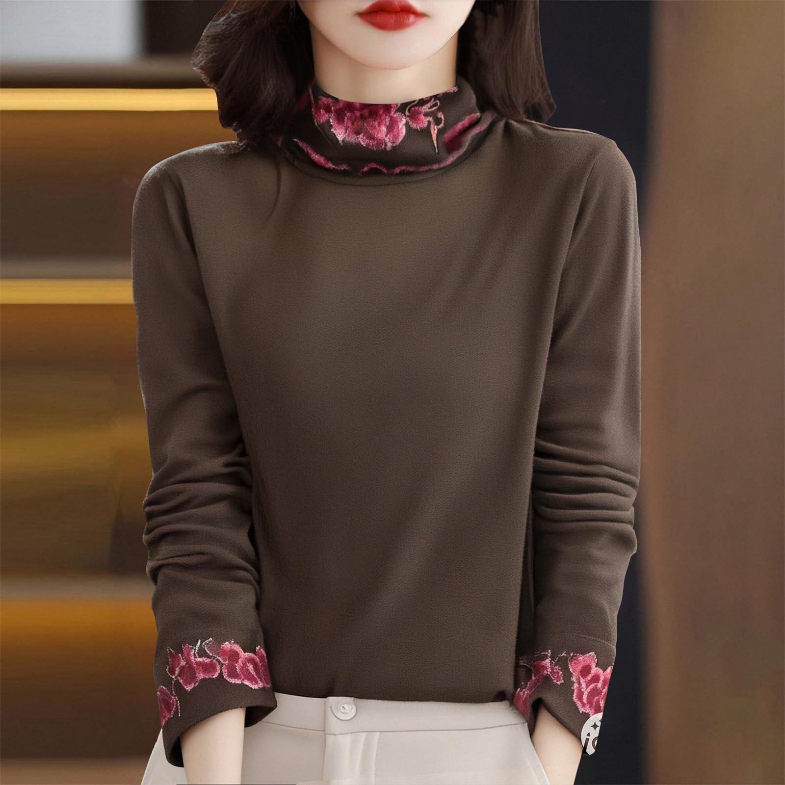 

Женская модная литературная этническая вышивка Дын, ретро-топ с высоким воротом и длинными рукавами, вышитый M кофейный