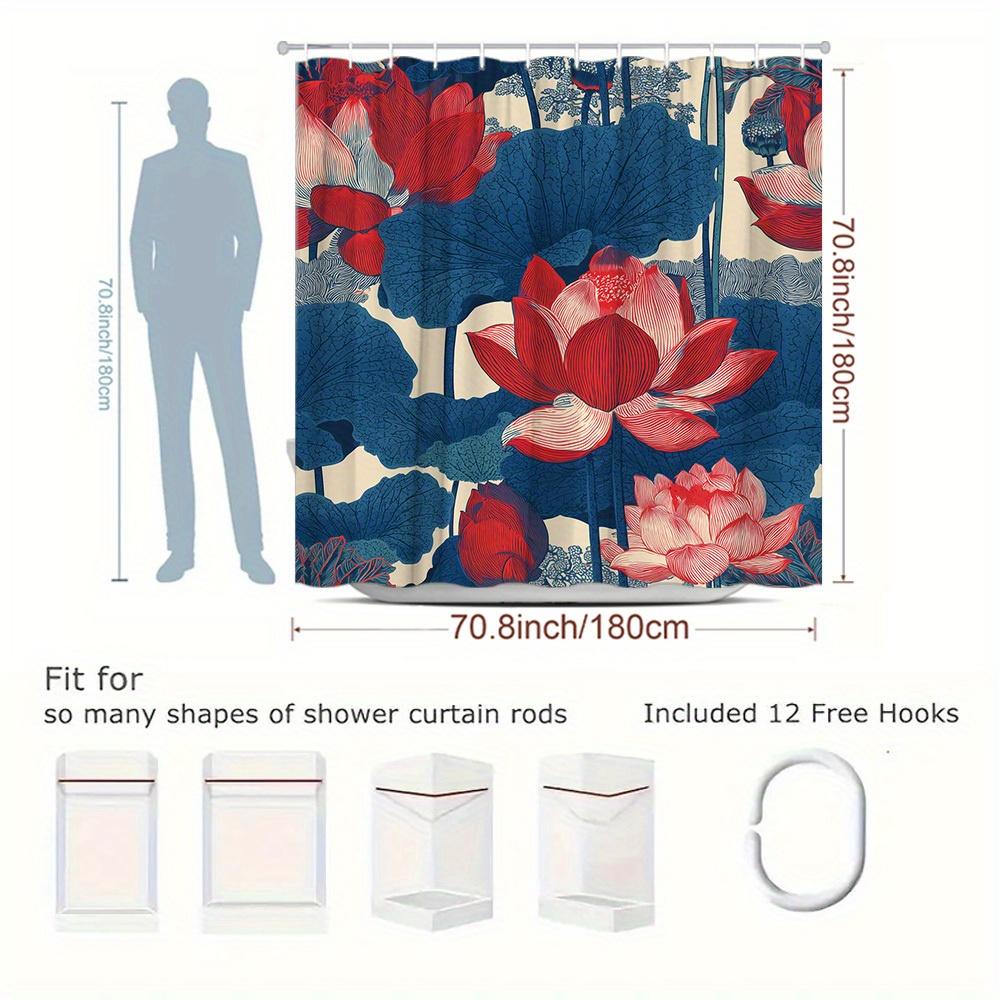 1Pc Floral Watercolor Pattern Shower Curtain Bathroom Decoration Polyester Fabric Contains 12 Hooks 70. 8X70. 8 Inch