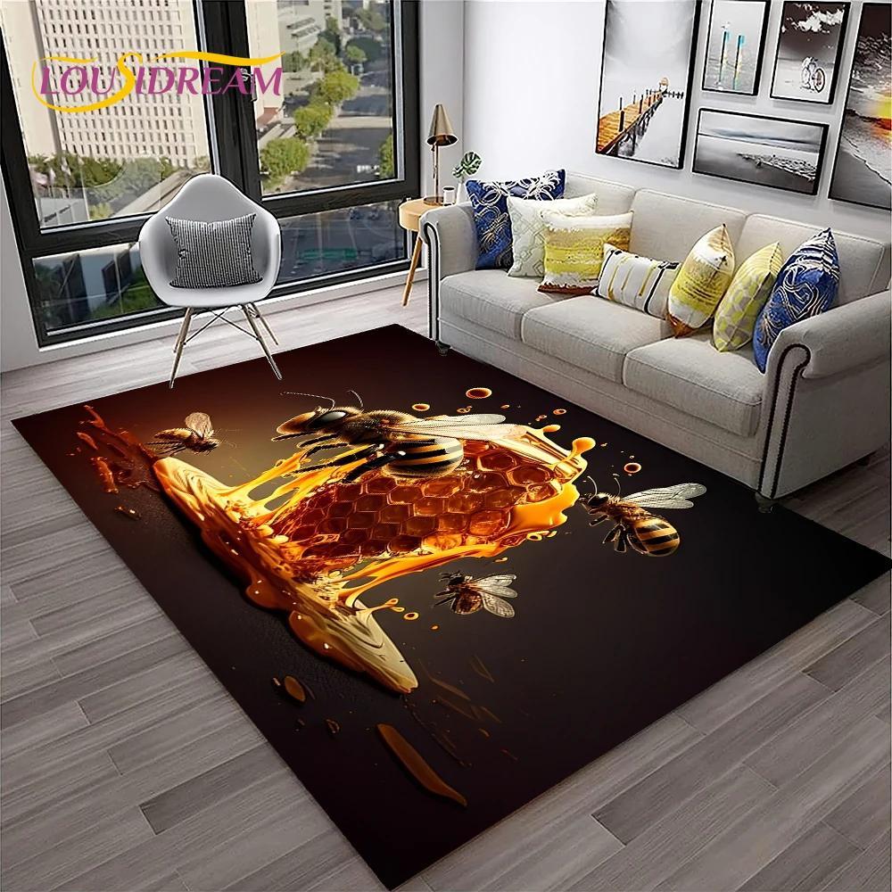 Insect 3D Cartoon Bee Cute HoneyBee Carpet Rug for Home Living Room Bedroom Sofa Doormat Decor,kids Area Rug Non-slip Floor Mat
