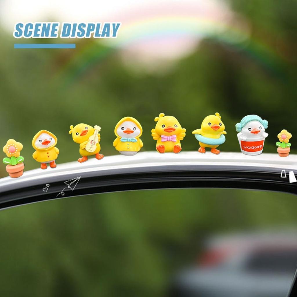 8PCS Cute Duck Car Dashboard Decorations, Funny Resin Rear View Mirror Ornament Present for Women, Mini Animal Auto Interior Desktop Accessories for