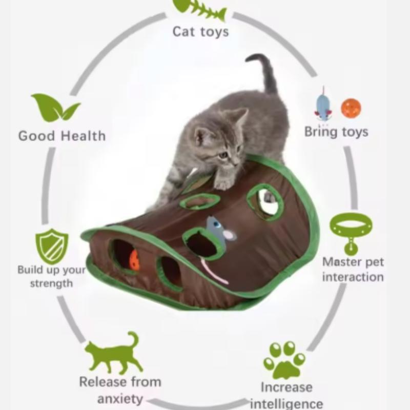 Cat Mice Game Intelligence Toy Bell Tent With 9 Hole Cats Playing Tunnel Foldable Mouse Hunt Toys Keeps Kitten Active Pets Toys