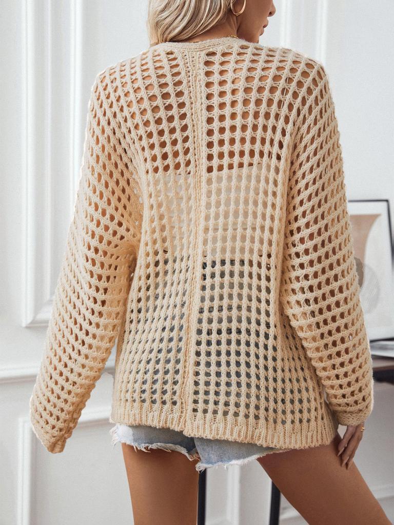 Fuzzy Knit Hollow Out Autumn Sweater: European & American Style, Loose Fit, Long Sleeve Women's Outerwear