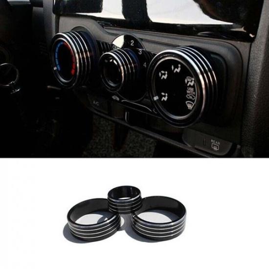 Black 3X Ac Knob Cover Alloy For Honda Fit Jazz 2014- Trim Central Console