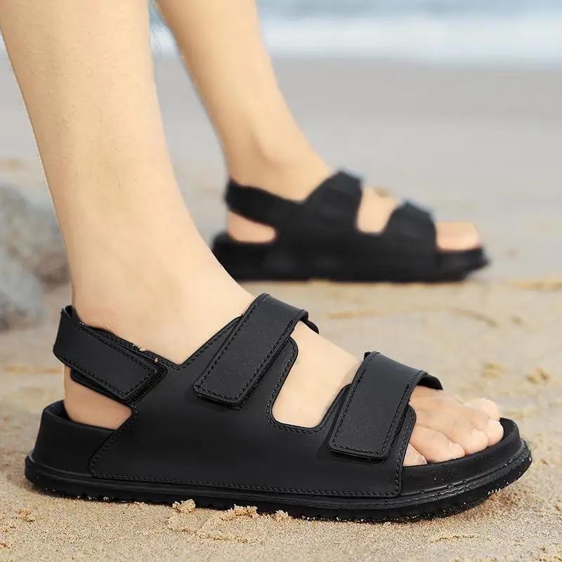 Herren Klettverschluss Sandalen Slipper Herren Sommer Plateau Keilabsatz Pantoletten Atmungsaktive Hausschuhe Bequeme PVC Schuhe Atmungsaktive Strandschuhe
