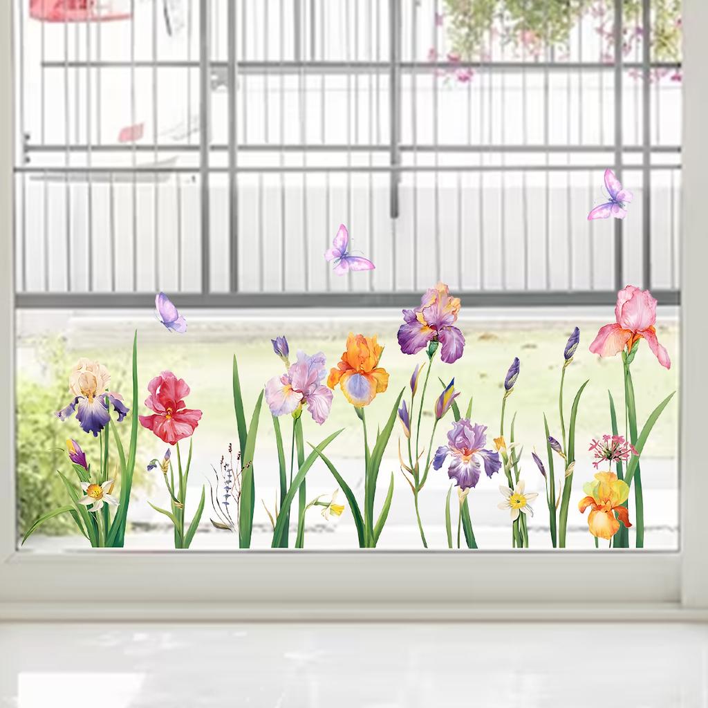 Aquarell Sommer Schmetterling Blume Landschaft Selbstklebender Fensteraufkleber Beidseitig Sichtbares Glasdekor für Schaufenster