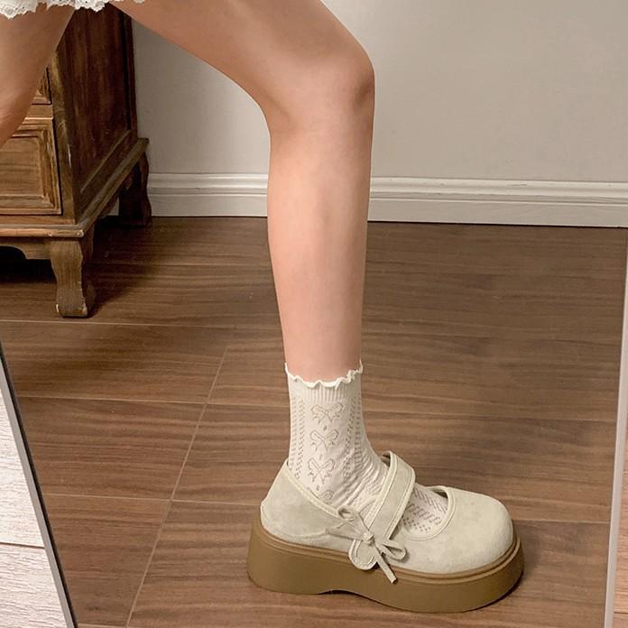 Retro French white thick-soled light-mouth cool single shoes women's summer 2025 new models with skirts to increase the height of round-head Mary J