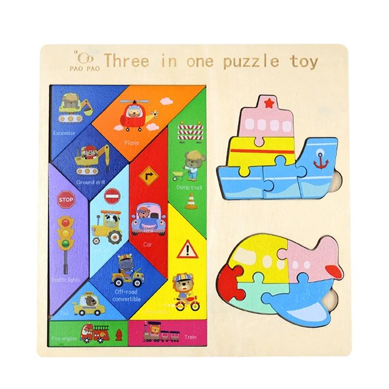 3 In 1 Montessori Wooden Puzzles Color Cognitive Sorting Mathematical Calculation Intelligence Puzzle Jigsaw Board For Kids
