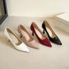 Nude high heels women's autumn patent leather waterproof table sexy temperament commuting single shoes dress pointed
