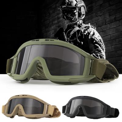 Airsoft-Schutzbrille Desert Locust, Schutzbrille mit Antibeschlag-Funktion, schlagfeste taktische Brille mit 3 austauschbaren Gläsern für das Radfahren im Freien