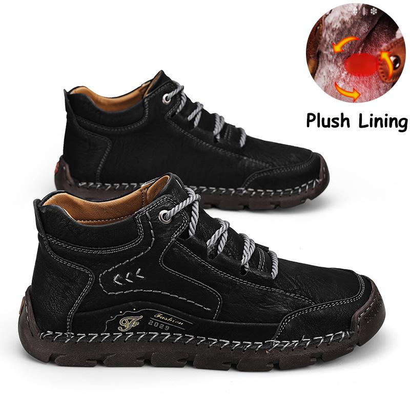 Plus Size 39-48 Men Handmade Plush Lined High Top Casual Shoes Warm Comfortable Casual Footwear For Autumn Winter