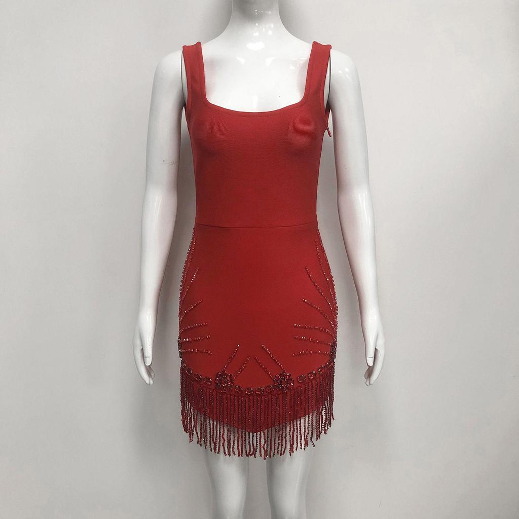 Elegant Beaded Spaghetti Strap Bandage Dress - Sexy, Formal Party Wear
