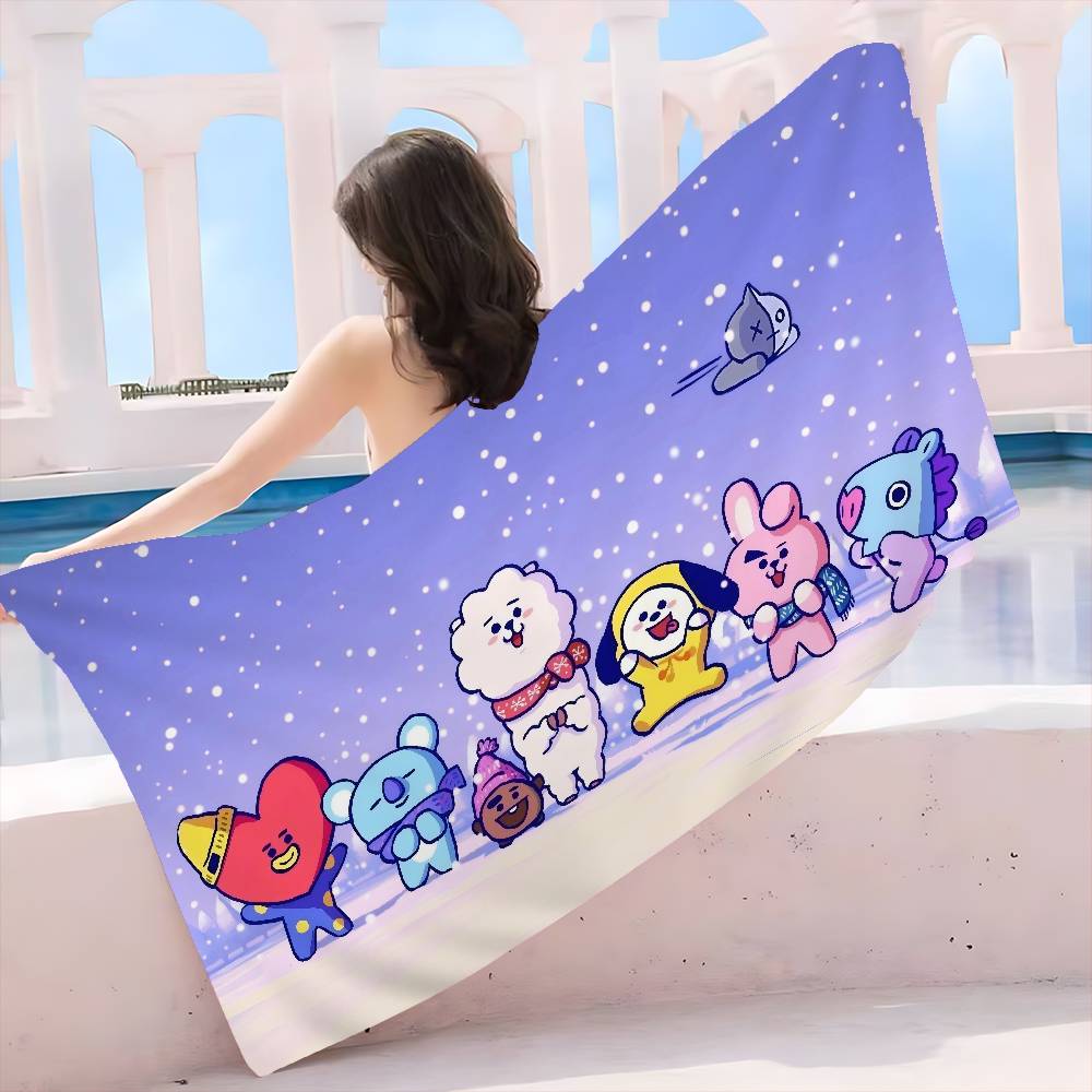 B-Bt-21 Group Cartoon Anime Big Microfiber Beach Towels Quick Dry Towel Sand Beach Towels Pool Towel for Travel Swim Pool Yoga