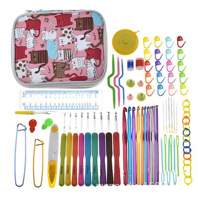1SET Aluminium Crochet Hooks Knit Colorful Crochet Needle Set Sweater Knitting Needls Set DIY Clothes Scarf with Bag