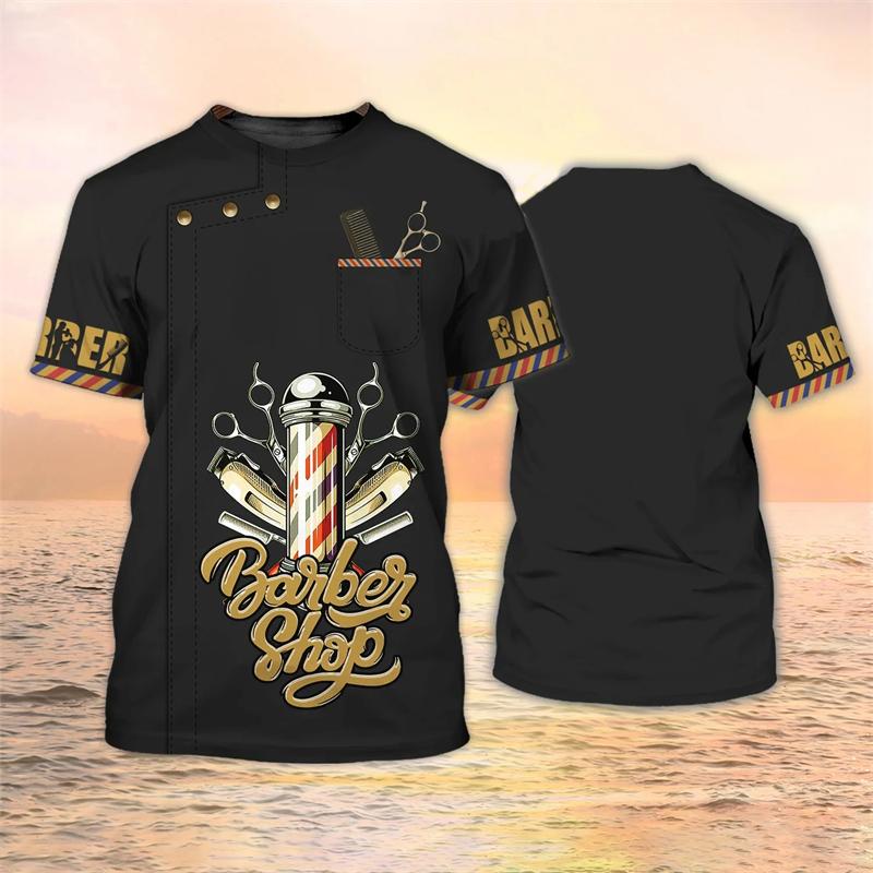 Hot Sale Barber Shop Men's T-Shirt Street 3D Print Short Sleeve Pullover Male Tshirt Uniform Summer Fashion Cool Tees Tops