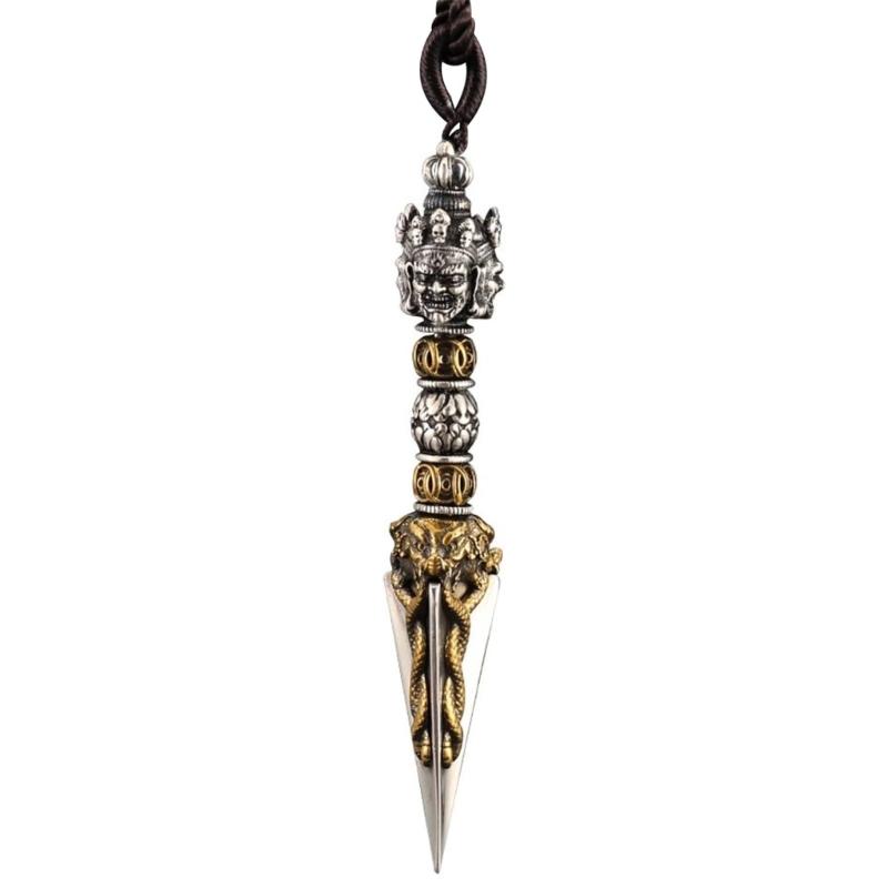 Sturdy Copper Tibetan Buddhist Amulet On Black Cord Necklace With Sacred Significance For Men