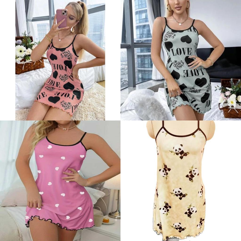 Love Heart Cotton Sleep Dress With Sleeveless Design For Women