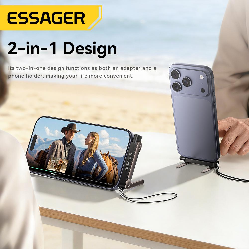 Essager 240W USB C OTG Adapter With Stand 90 Degree Type C Female To iP Male Converter For iPhone 17 16 Macbook Xiaomi Samsung