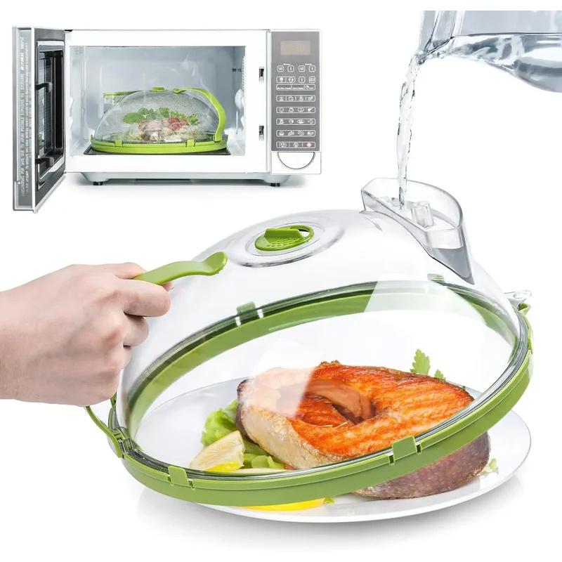 Tapa para Microondas para Alimentos Transparente Tapa Antisalpicaduras para Microondas con Vaporizador de Agua y Asa 10 Pulgadas Tapas para Platos Utensilios de Cocina
