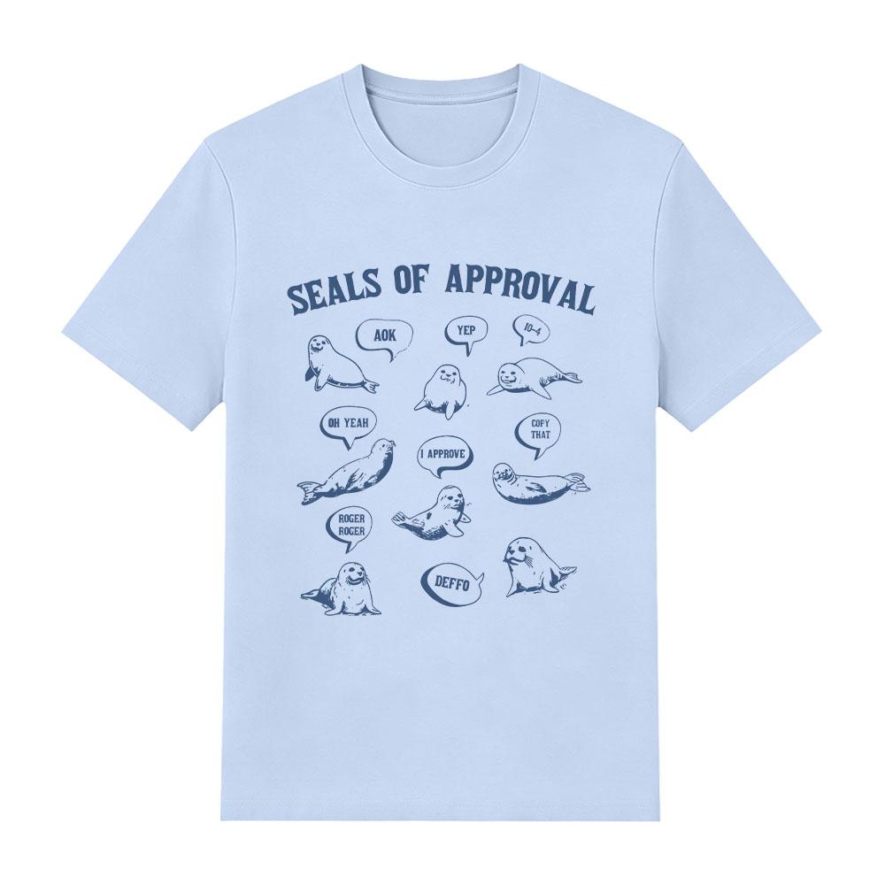 Seals of Approval T Shirts Seals Cartoon Print Pure Cotton Clothes Fun Gifts for Women and Men Oversized Top Casual T-shirts Y2K