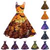 Women's Halloween Print Dress Sleeveless Spaghetti Strap Fit and Flare Midi Dress with Off Shoulder Design Casual Party Dress