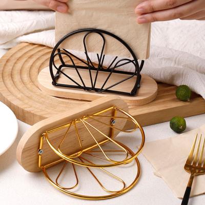 Nordischer Schmiedeeiserner Serviettenhalter Kreative Gummibaumholzbasis Taschentuchklemme Hotel Restaurant Vertikaler Quadratischer Handtuchpapierhalter
