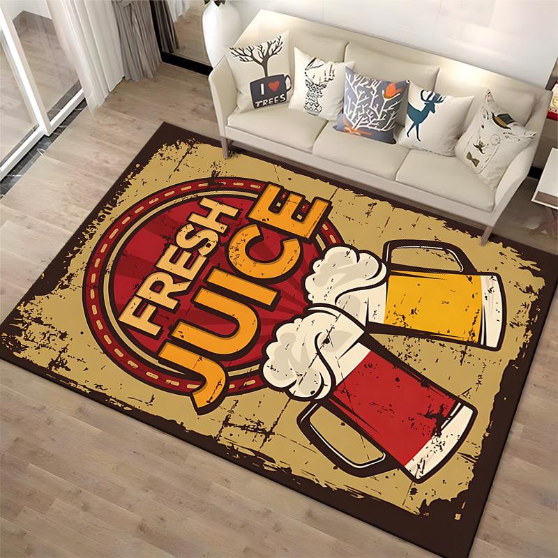 Retro Style Carpet with Fresh Juice Mug Design In Yellow & Red Suitable for Use As an Anti-slip for Living Room Bedroom Sofas