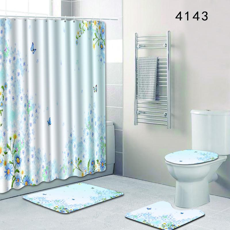 Dream Flower Bathroom Shower Curtain Floor Mat Toilet Cover Foot Mat Four-Piece Set