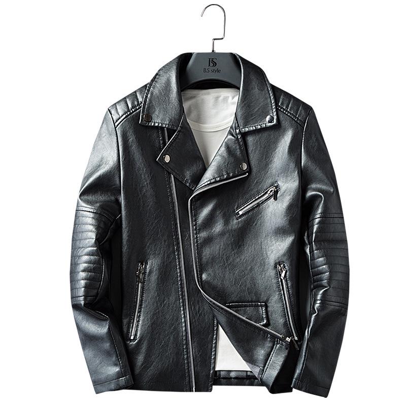 Men's Motorcycle Leather Jacket for Men Korean Style Slim Short Retro Lapel PU Leather Jacket for Oblique Zipper for Men's Young Leather Jacket