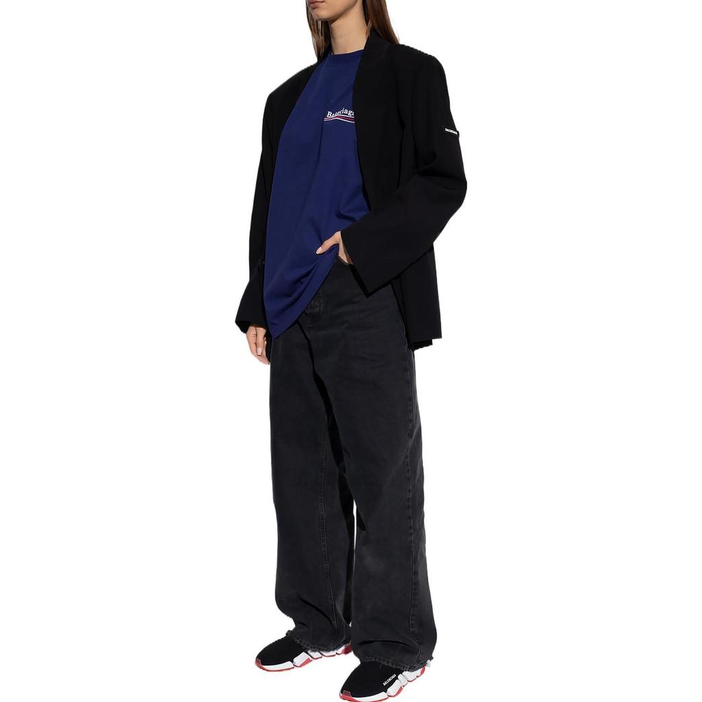 Balenciaga Women's Political Campaign Oversized T-Shirt Dark Blue/Multi 641655TKVJ11195