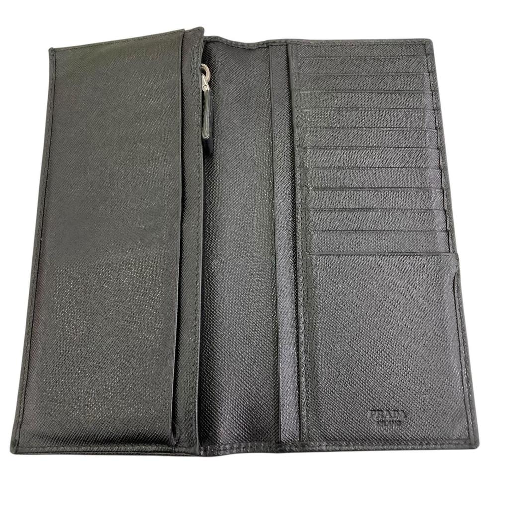Used 180053 PRADA Prada leather bi-fold long wallet black black