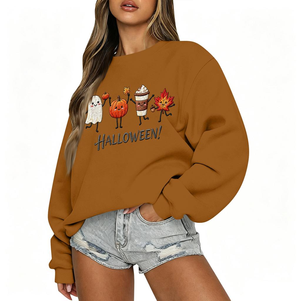 Women's Casual Long Sleeve Christmas Print Round Neck Top for Holiday Festive Wear