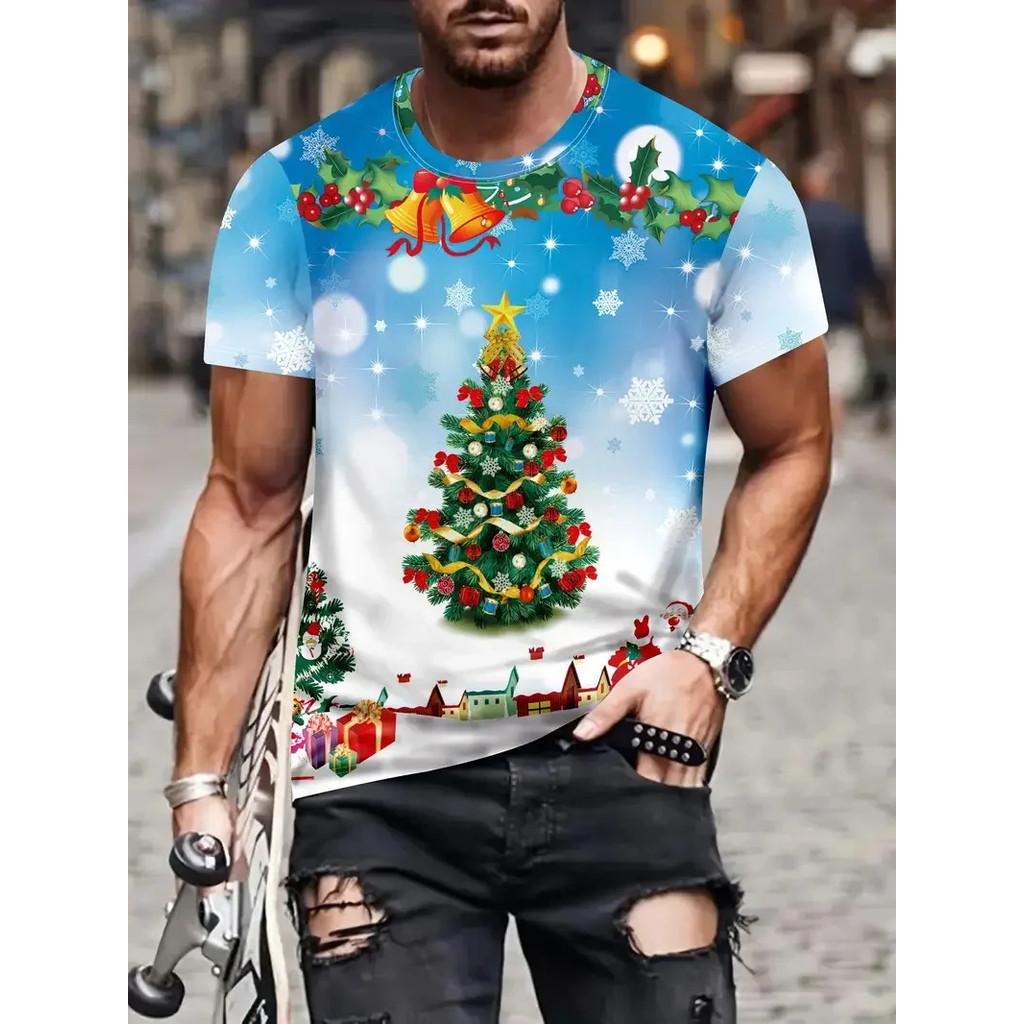 3D Printing Fun Tree Christmas Novel Pattern 3D Printing T-shirt Short Sleeve Men's Party T-shirt