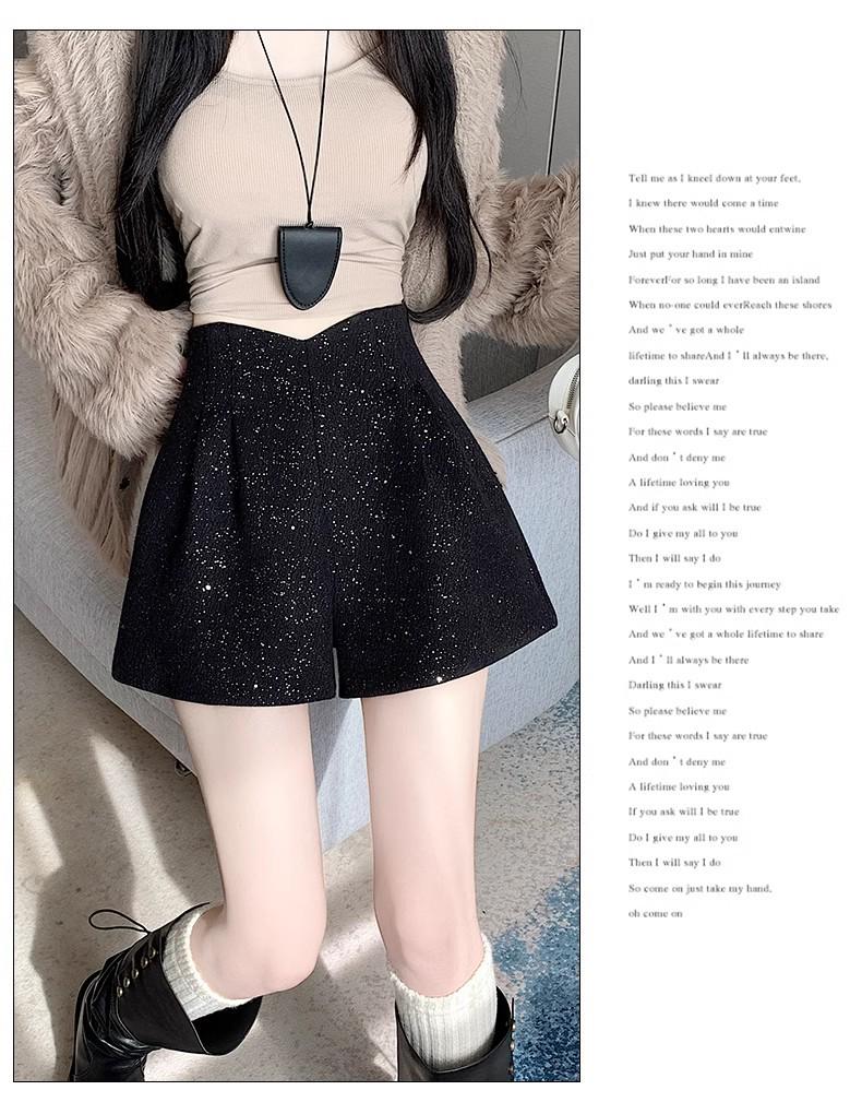 Women's High-Waisted Sequin Tweed Wide-Leg Shorts, Autumn/Winter 2025, Plus Size Slimming Design
