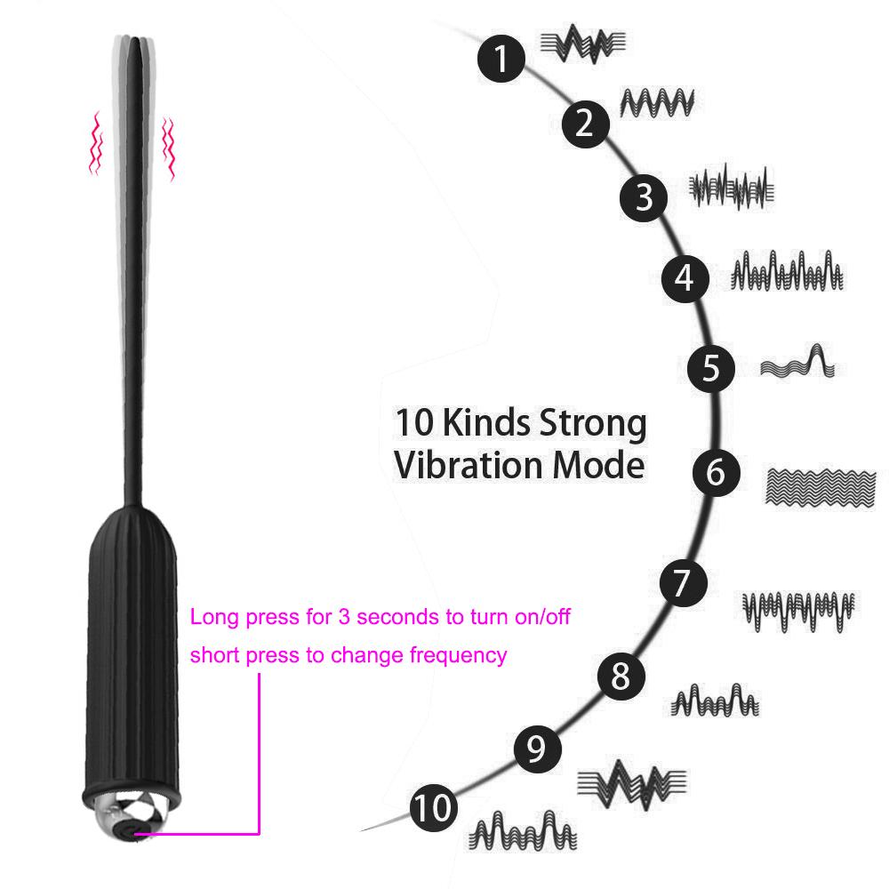 IKOKY Insertion Urethral Plug 10 Frequency Soft Urethral Sound Dilator Sex Toys for Man Penis Plug Catheter with Bullet Vibrator