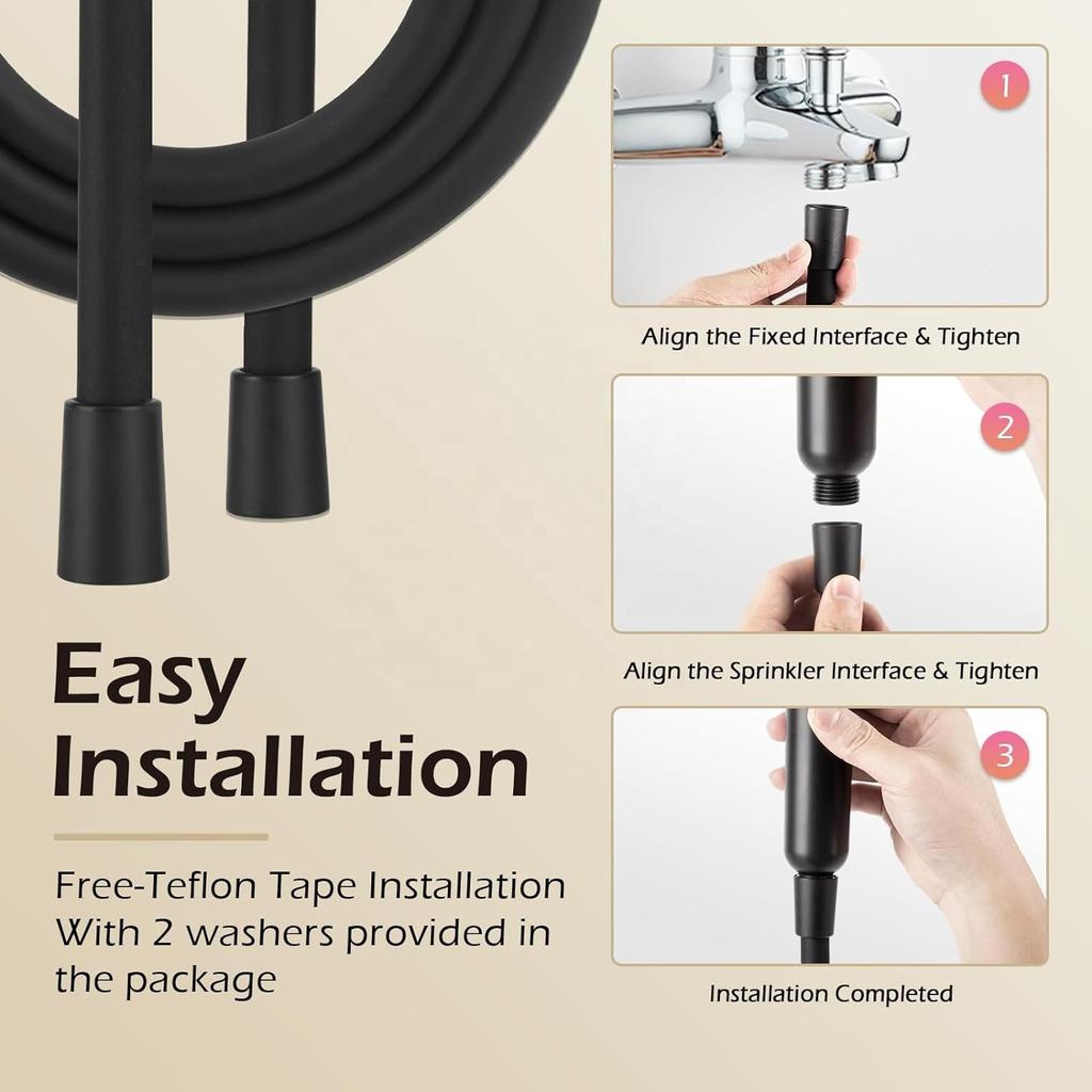 Matte Black Flexible Anti-Twist 1.5M Silicone Shower Hose for Bathroom