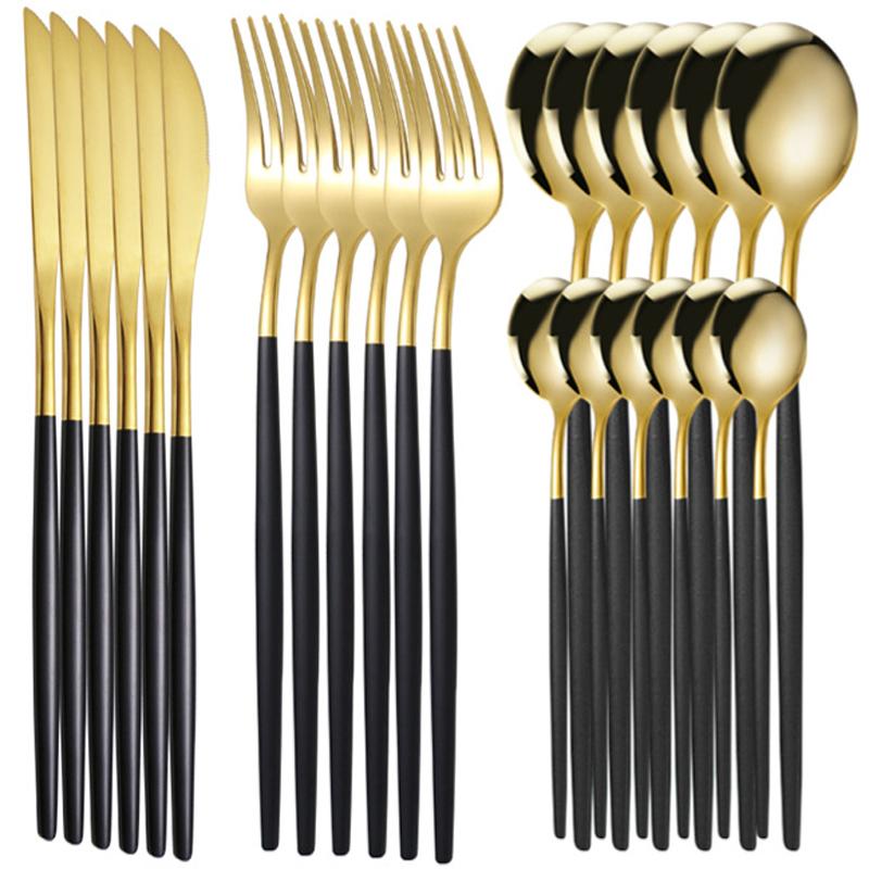 24dílná sada nerezového nádobí, černé zlato, příbory, lžíce, vidlička, nůž, západní příbory, stříbrné příbory, stolní potřeby