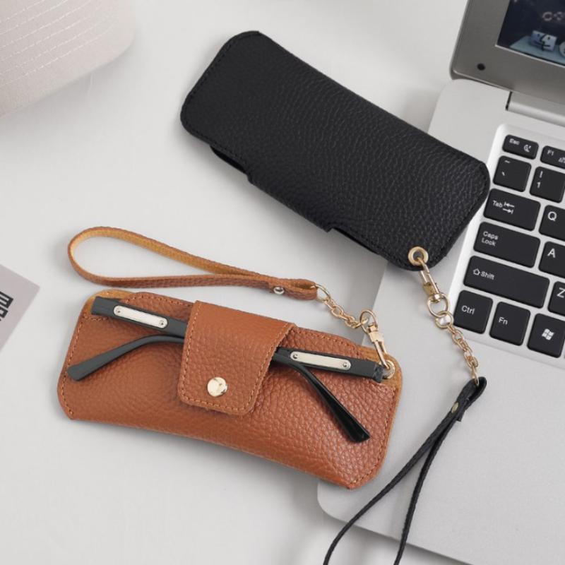 PU Leather Glasses Case Travel Sunglasses Holder With Wrist Strap Soft Pouch Unisex For Daily Use