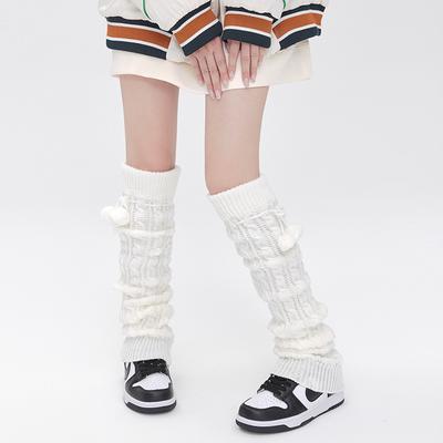 Japanese-style Women's Autumn and Winter White Knitted Sock Covers Y2k Leg Warmers for Autumn, Over-the-knee Jk Winter Socks, Slouch Socks for Winter