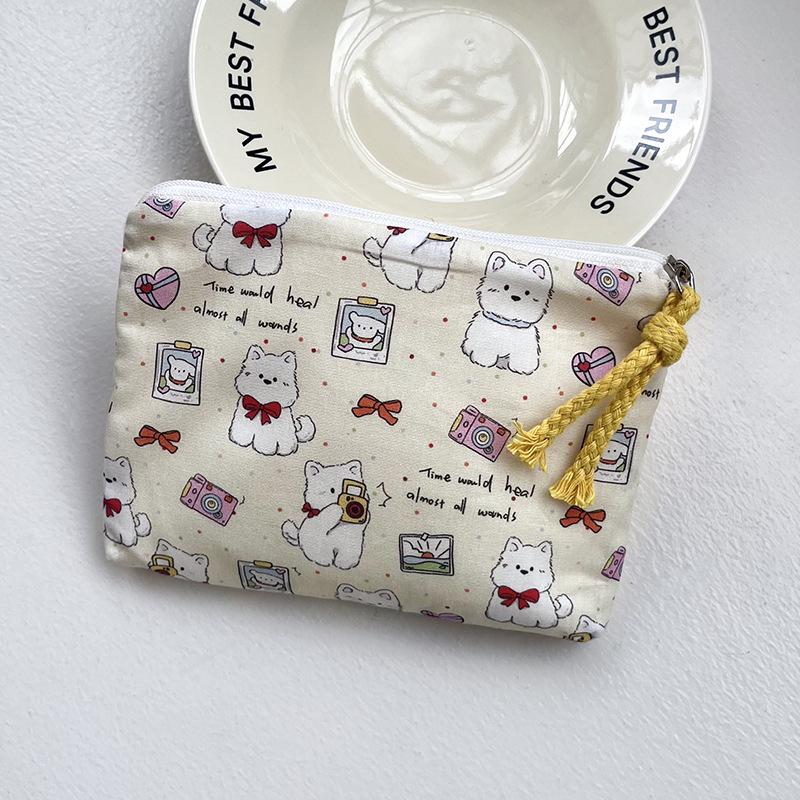 Adorable Blue Cartoon Makeup Bag: Mini Pure Cotton Coin and Earphone Pouch, Lipstick Carrier, Portable Storage.